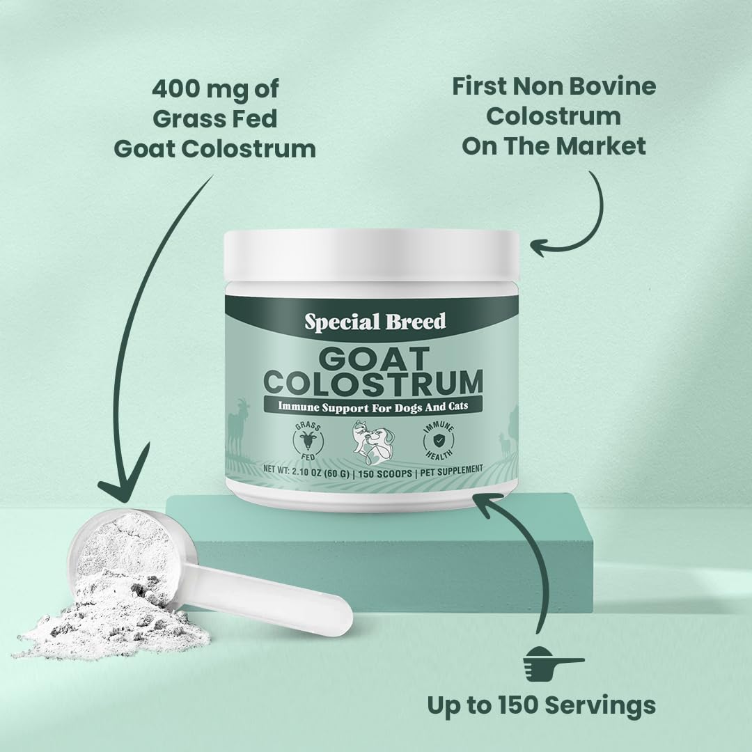 Special Breed Goat Colostrum serving scoop illustrates easy daily dose.