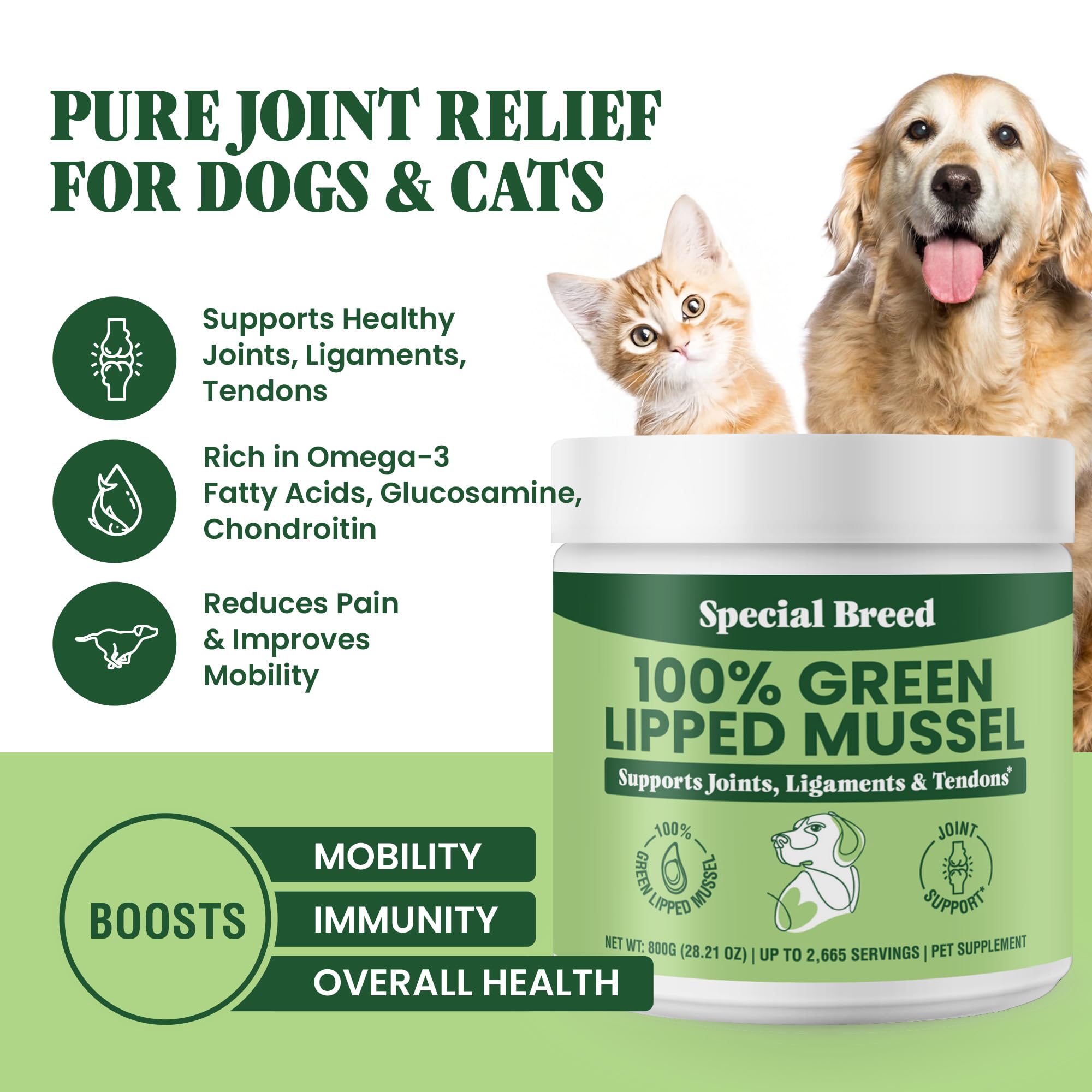 Special Breed mussel powder scoop enables easy daily dosing