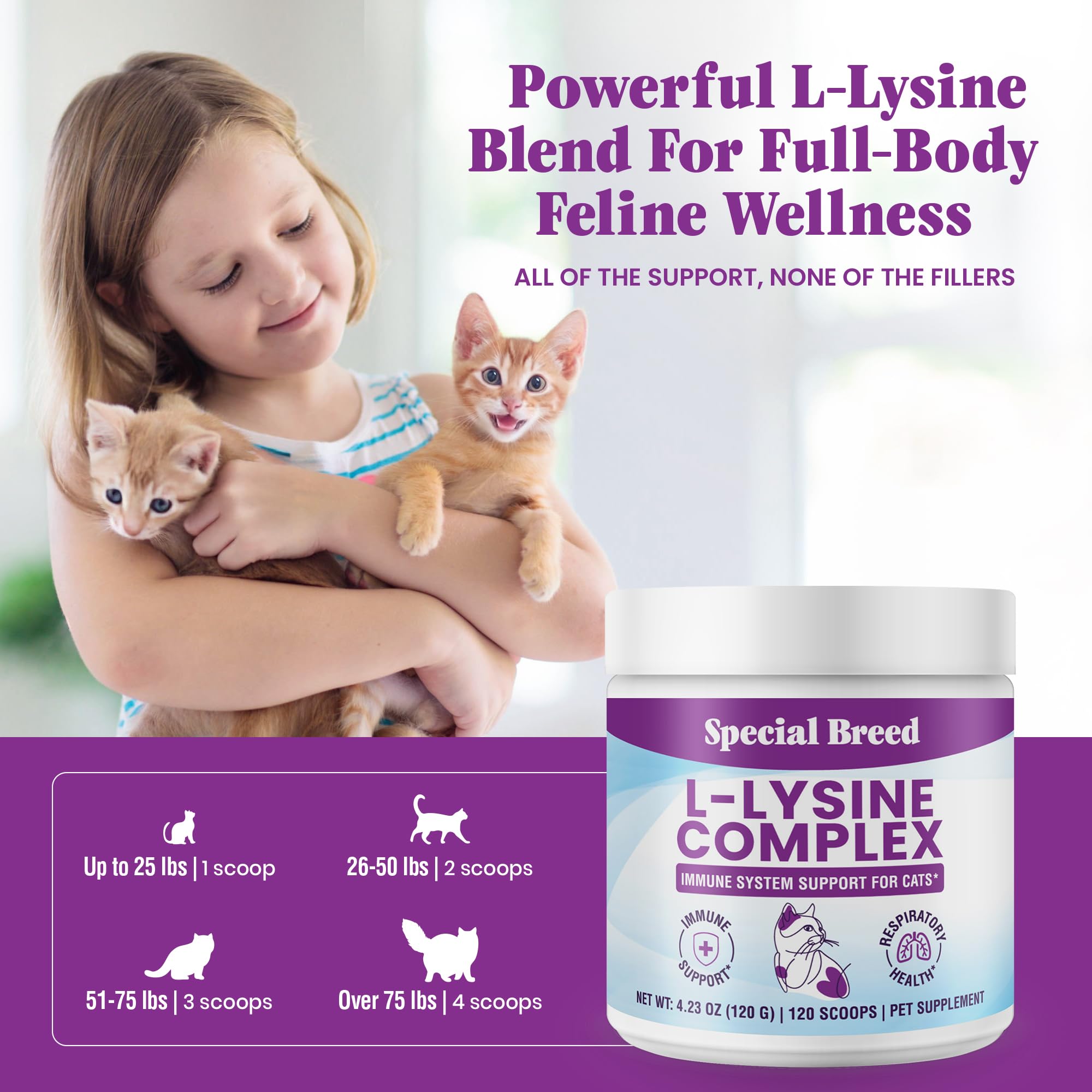 Special Breed L-Lysine cat meal topper shown on food