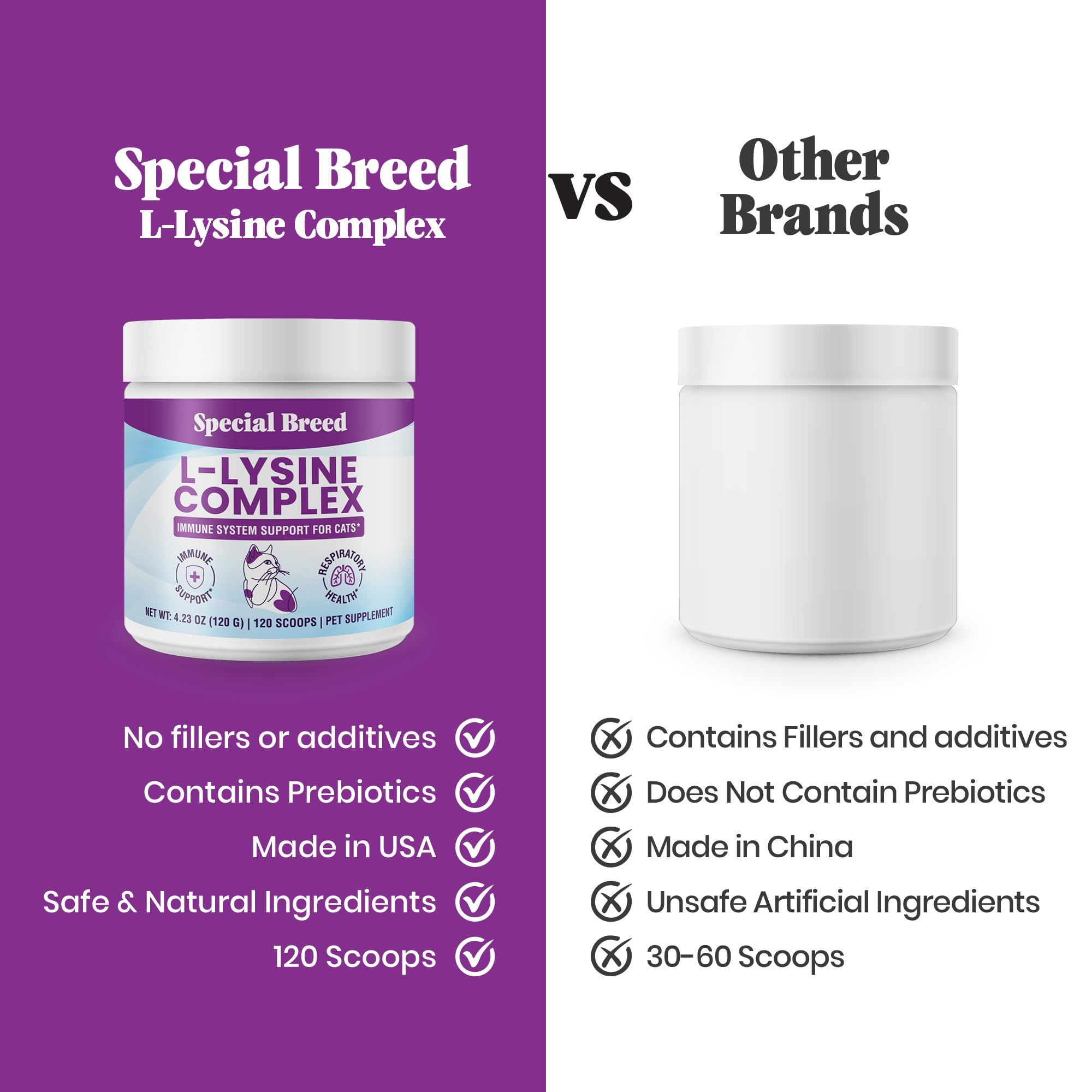 Special Breed L-Lysine with krill and DMG ingredients in bowl