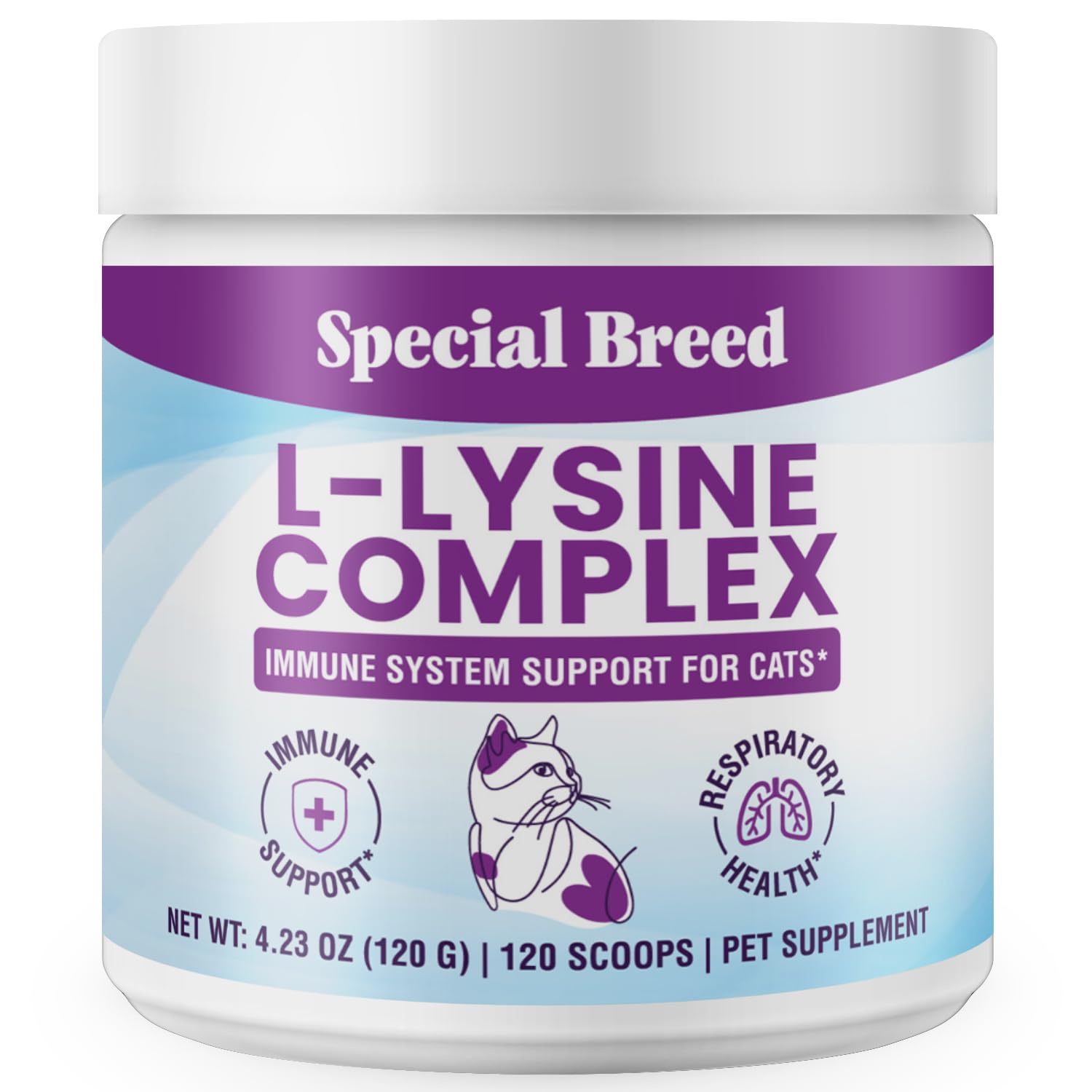 Special Breed L-Lysine powder bottle front showing immune-support formula