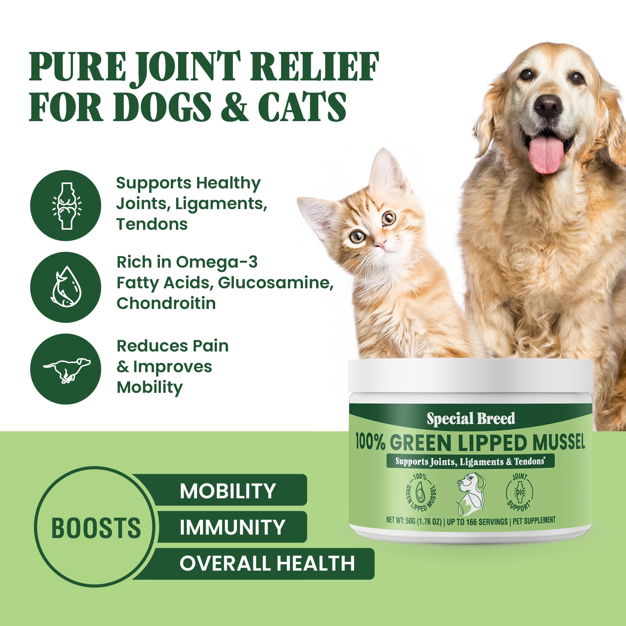 Special Breed polvo mejillón verde que se mezcla fácilmente con la comida diaria