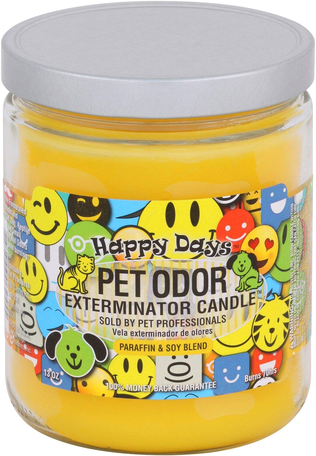 Specialty Pet Products Happy Days Pet Odor Exterminator Candle burns to reduce pet odors while adding a scent.