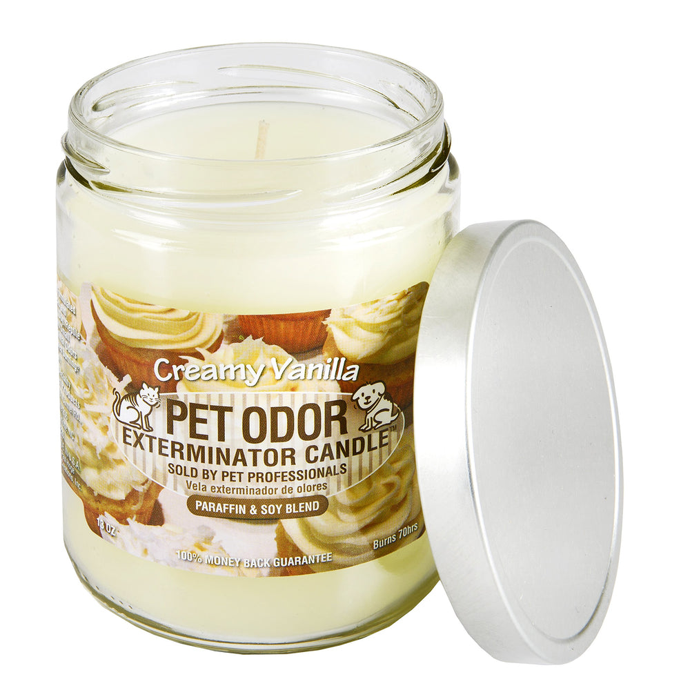 Specialty Pet Products Odor Exterminator Candle enzyme-ingredient label highlights cleaning power