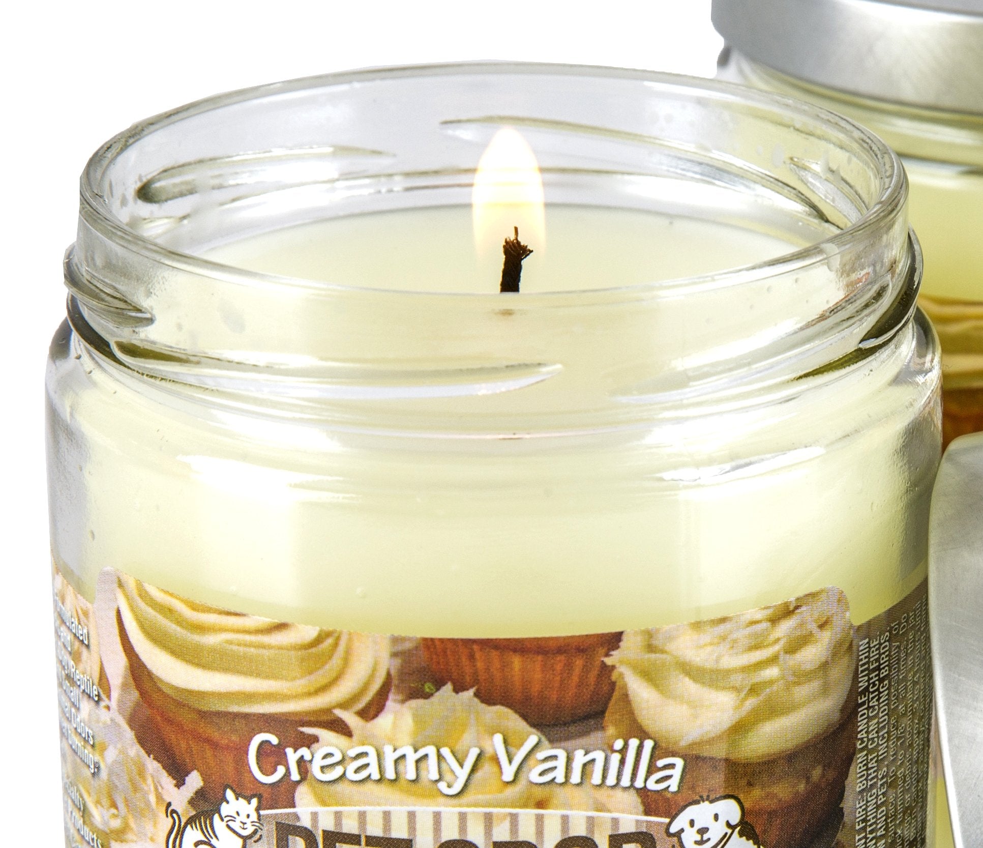 Specialty Pet Products Odor Exterminator Candle Creamy Vanilla closeup showcases soothing aroma