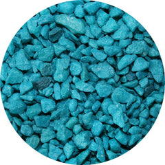 Spectrastone Special Turquoise gravel bed — turquoise accent around decor.