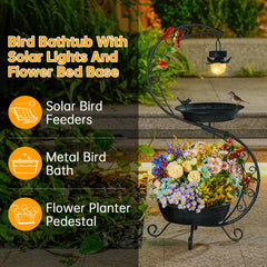 Speed Mate birdbath planter-base supports flowers while birds sip nearby