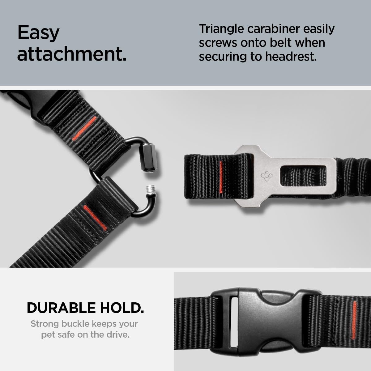 Spigen Universal 2-in-1 retractable seat belt 360-degree rotating carabiner preventing tangles