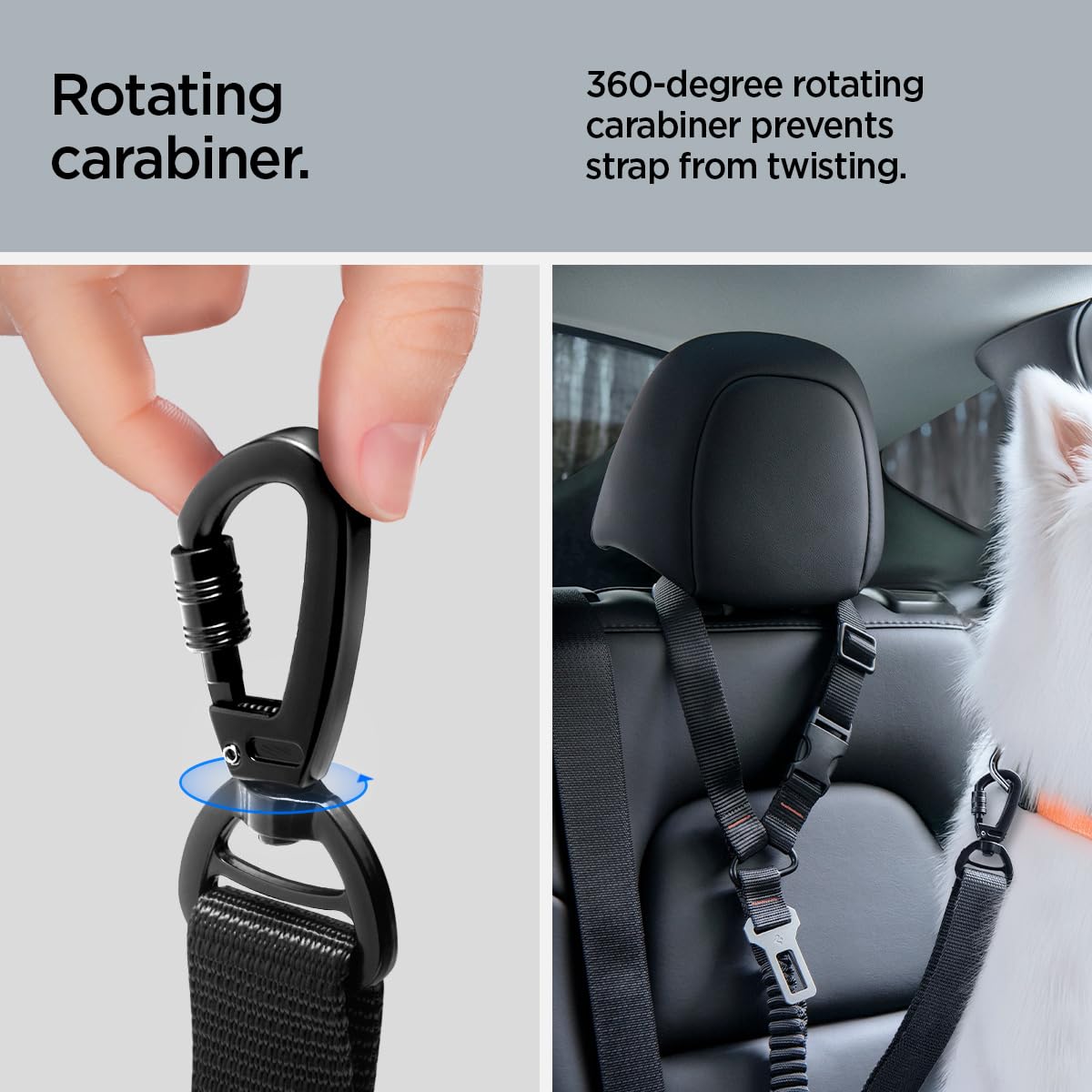 Spigen Universal 2-in-1 retractable seat belt carbon fiber detailing adds premium flair