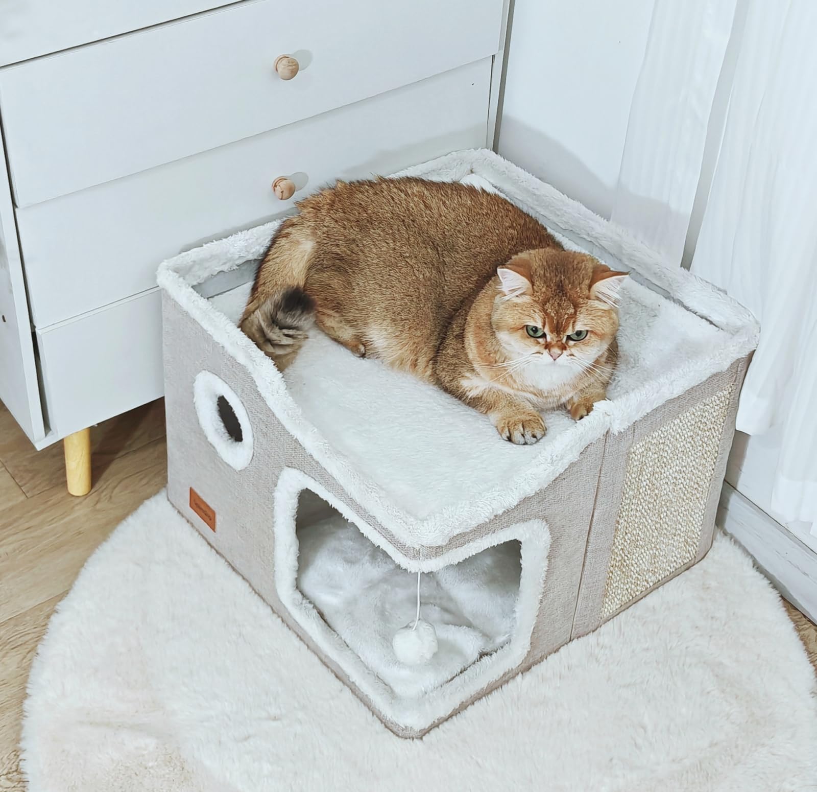 Spindro cat cave bed dimensions 17x17x13 inches fit mid-sized pets.