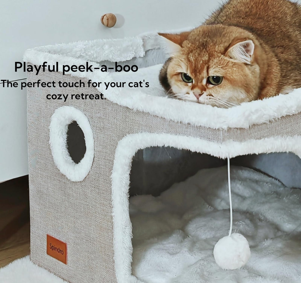 Spindro cat cave bed removable cushion covers simplify cleaning routines.