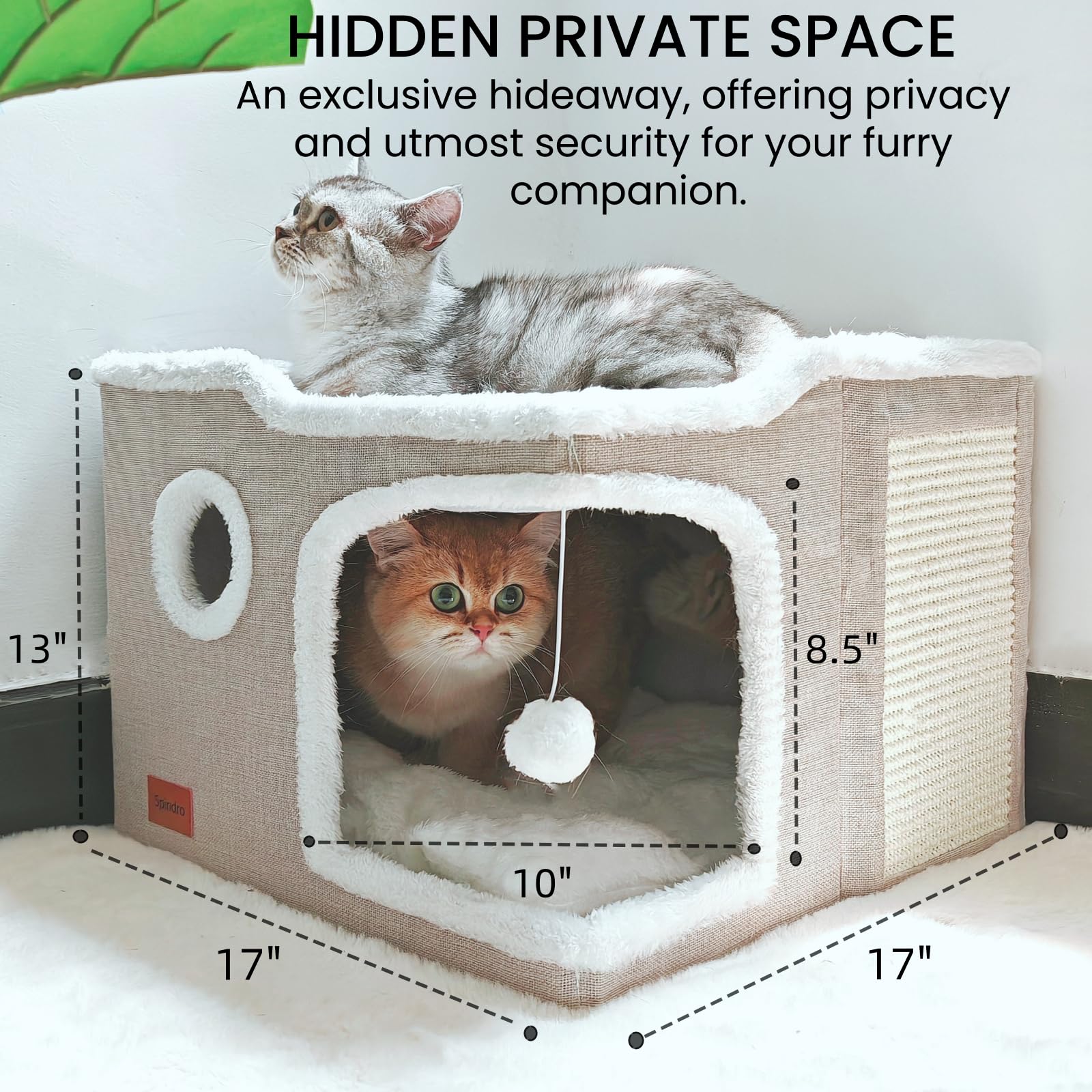 Spindro cat cave bed scratch board promotes playful scratching while protecting furniture.