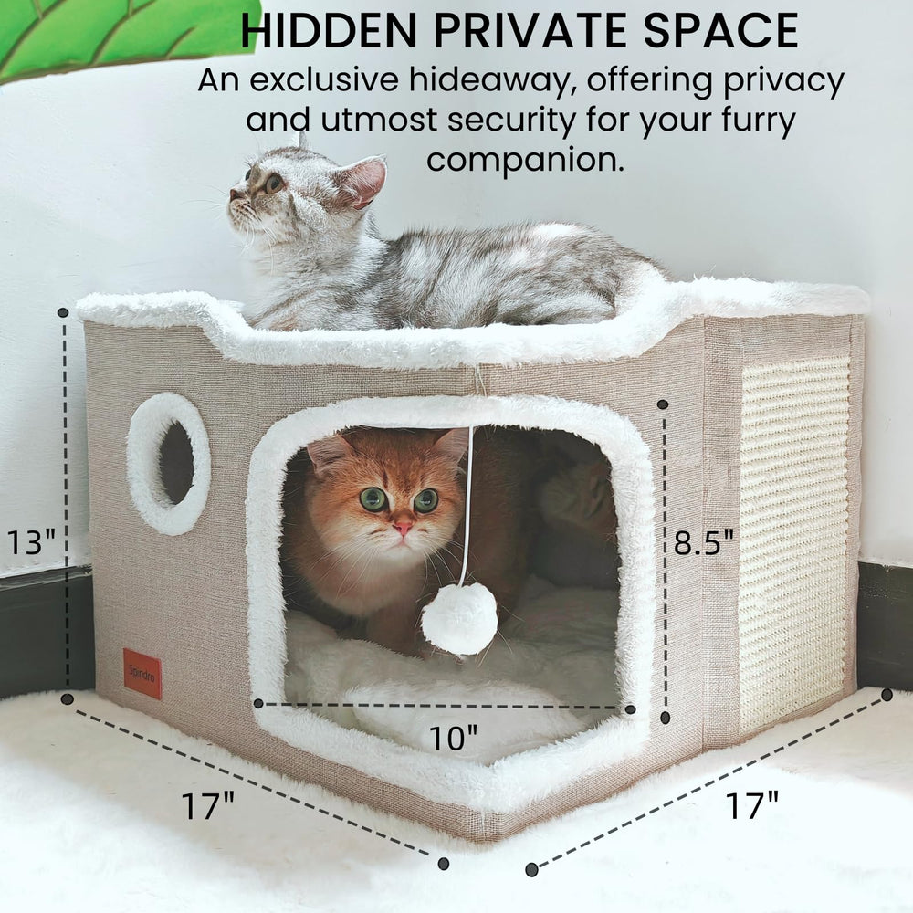 Spindro cat cave bed scratch board promotes playful scratching while protecting furniture.
