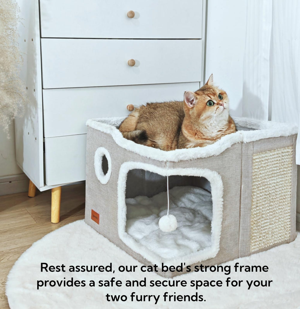 Spindro cat cave bed two reversible cushions offer versatile comfort setups.