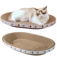 Spindro cat-scratcher-oval-bed: a cozy lounging spot for scratching and relaxing while protecting furniture.