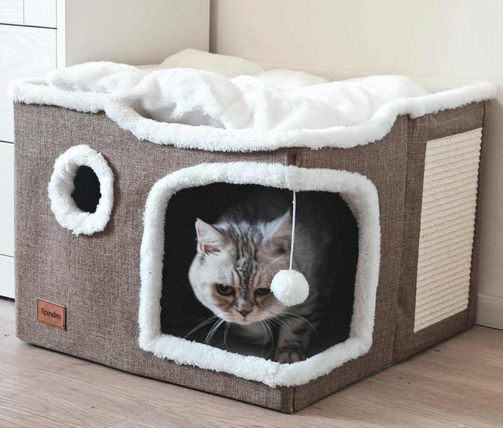 Spindro large cat cave bed open cube layout for spacious lounging