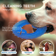 SPOFLY freezable puppy teething toy bone blue closeup, rugged chew action for power chewers.