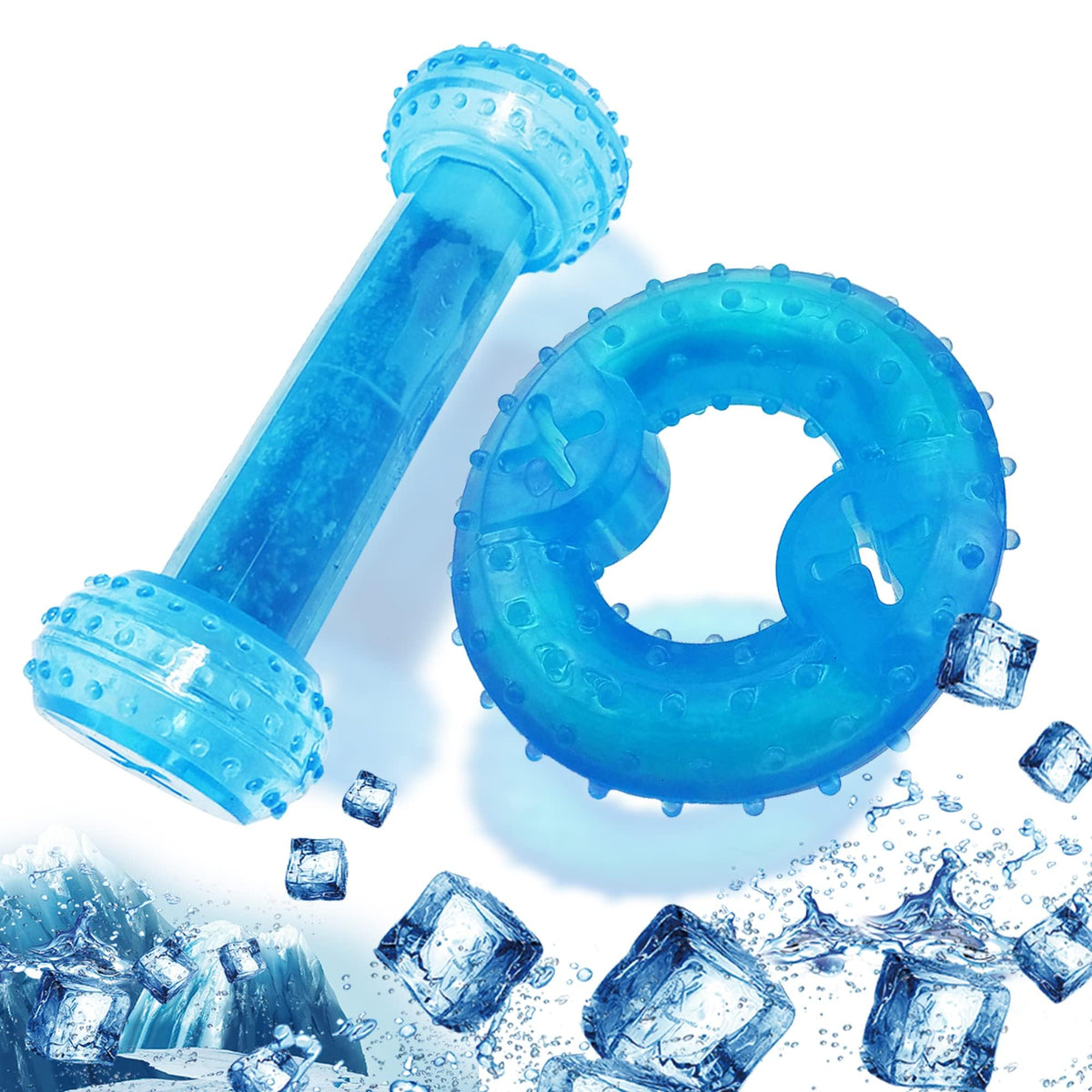 SPOFLY Puppy chew toy freezable ring dumbbell for soothing teething and cool relief