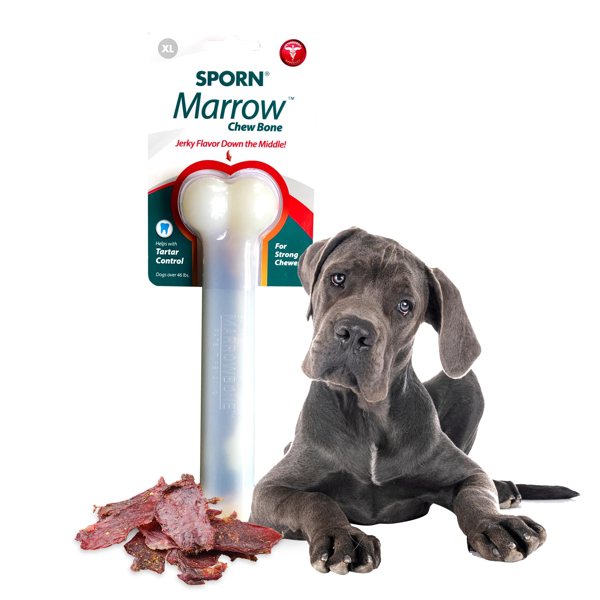 Sporn Durable Marrow Dog Chew Bones package view highlighting durable chew toy for strong chewers