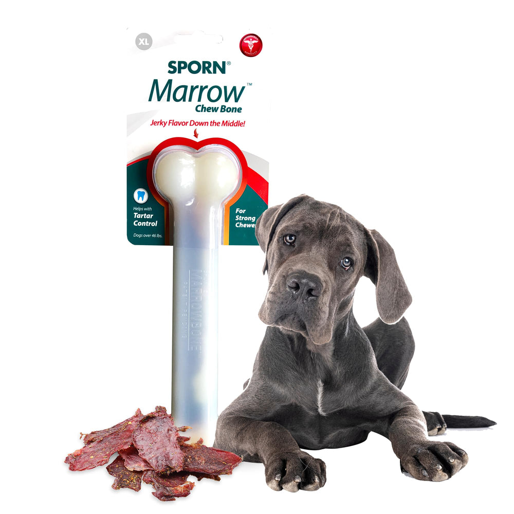 Sporn Durable Marrow Dog Chew Bones package view highlighting durable chew toy for strong chewers