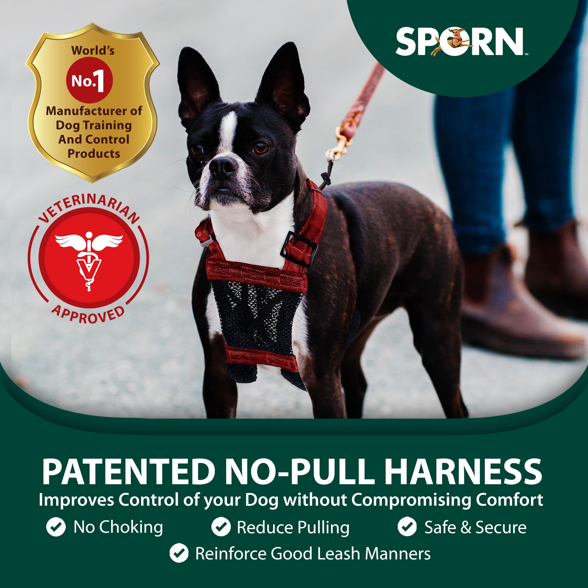 Sporn No-Pull harness adjustable strap ensures a perfect fit for growing puppies.