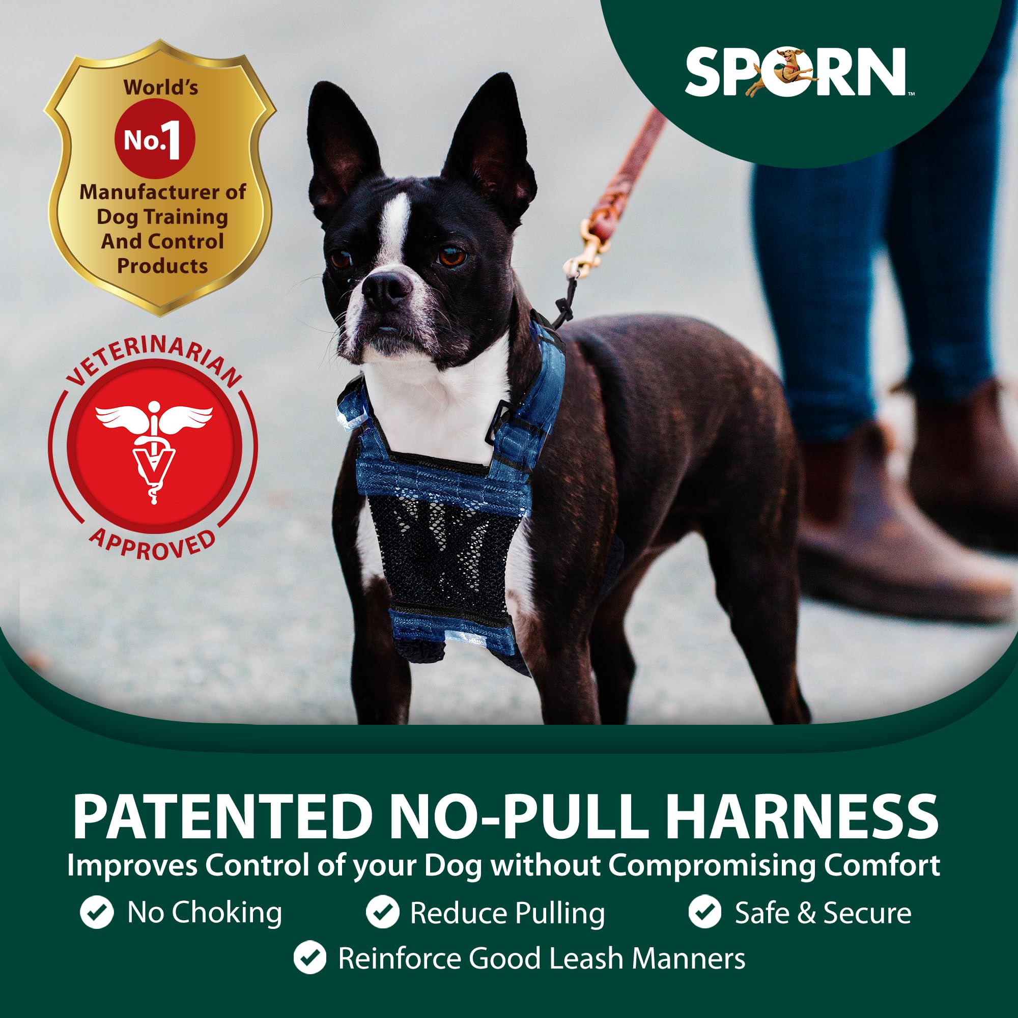 Sporn No-Pull Harness blue mesh side adjustment ensures secure fit on growing puppies