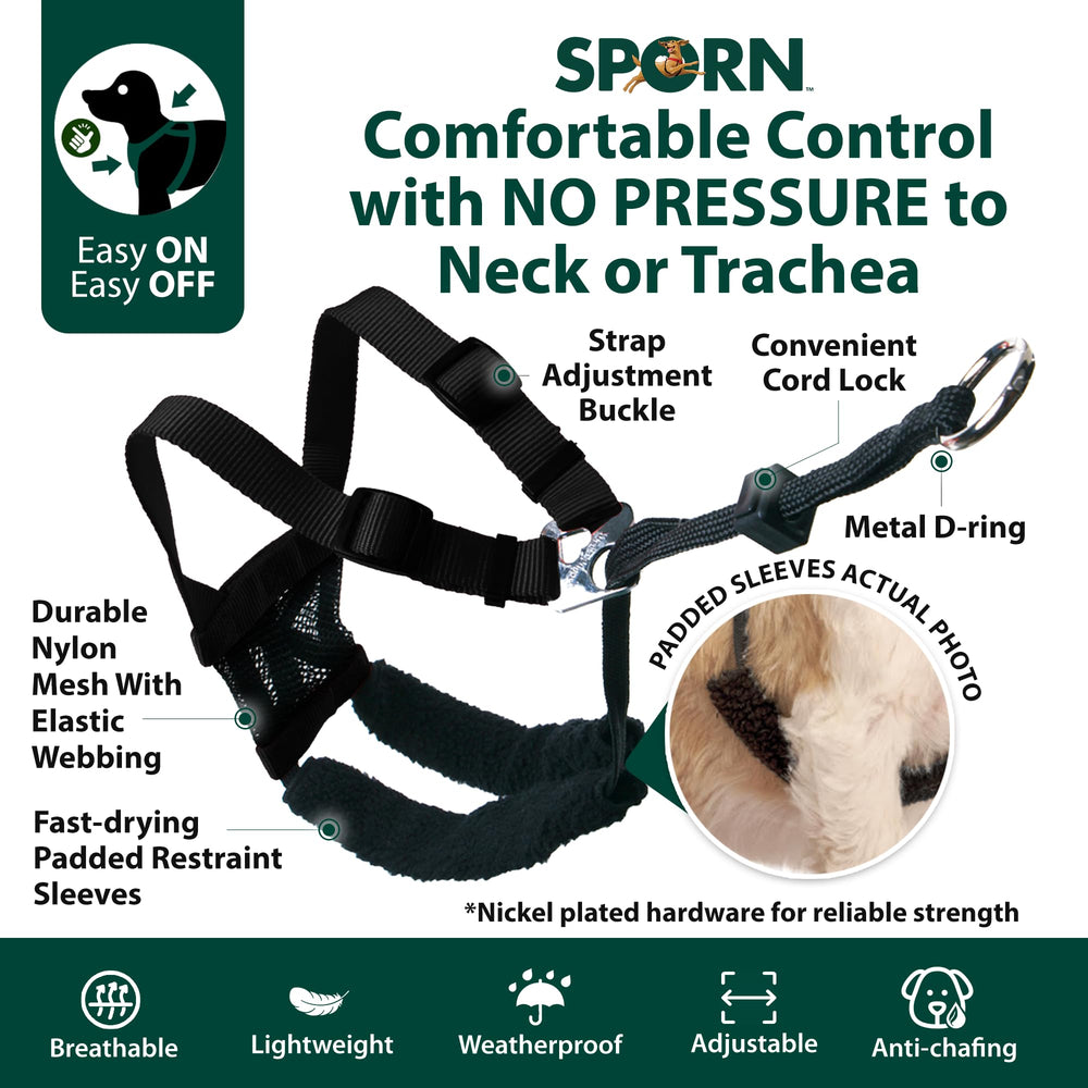 Sporn no-pull harness size guide XS ensures a snug tiny-dog fit.