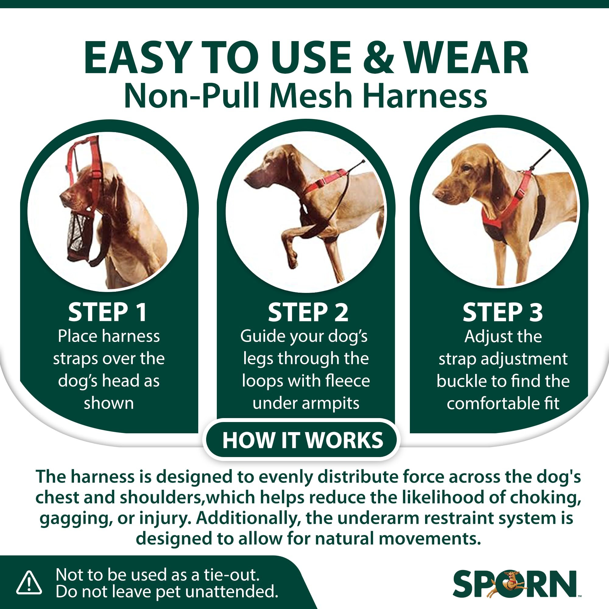 Sporn Lightweight breathable mesh harness suited for warm-weather walks.