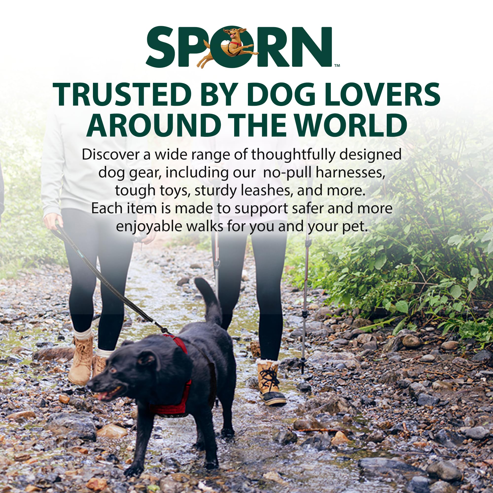 Sporn Small harness on puppy highlighting anti-pull design for safer strolls.