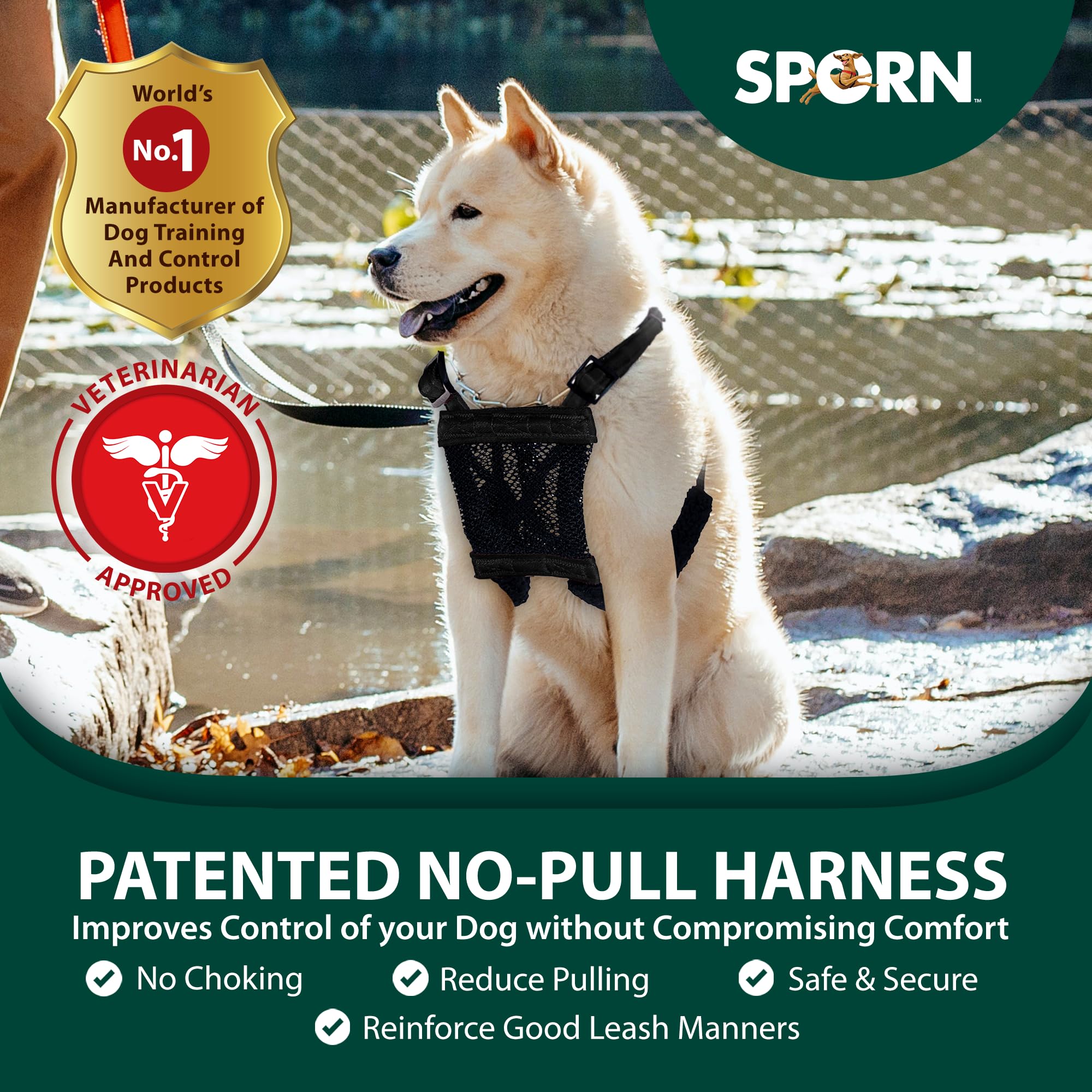 Sporn XL No-Pull harness back closure providing secure adjustment.