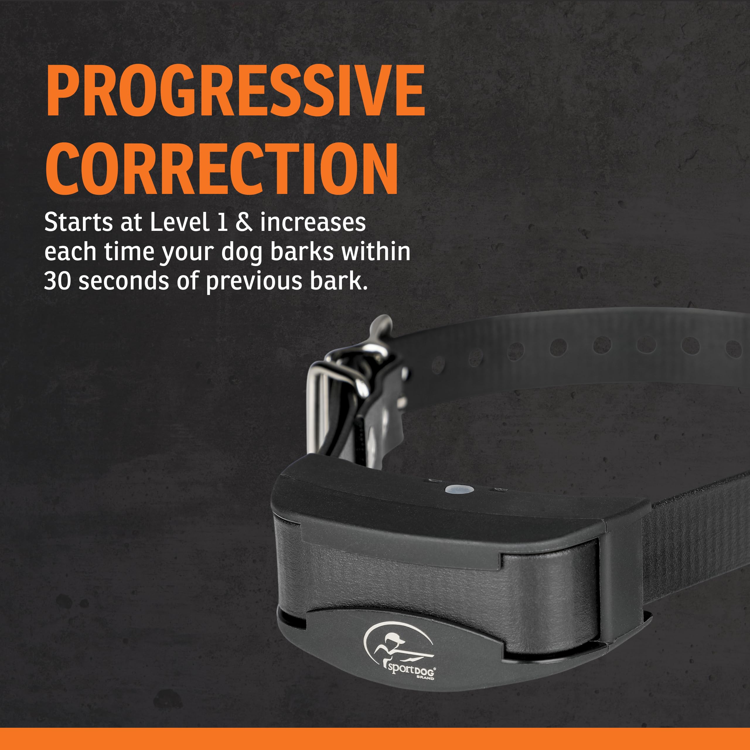 SportDOG Nobark 10 neck-fit range 5 to 22 inches shown on dog