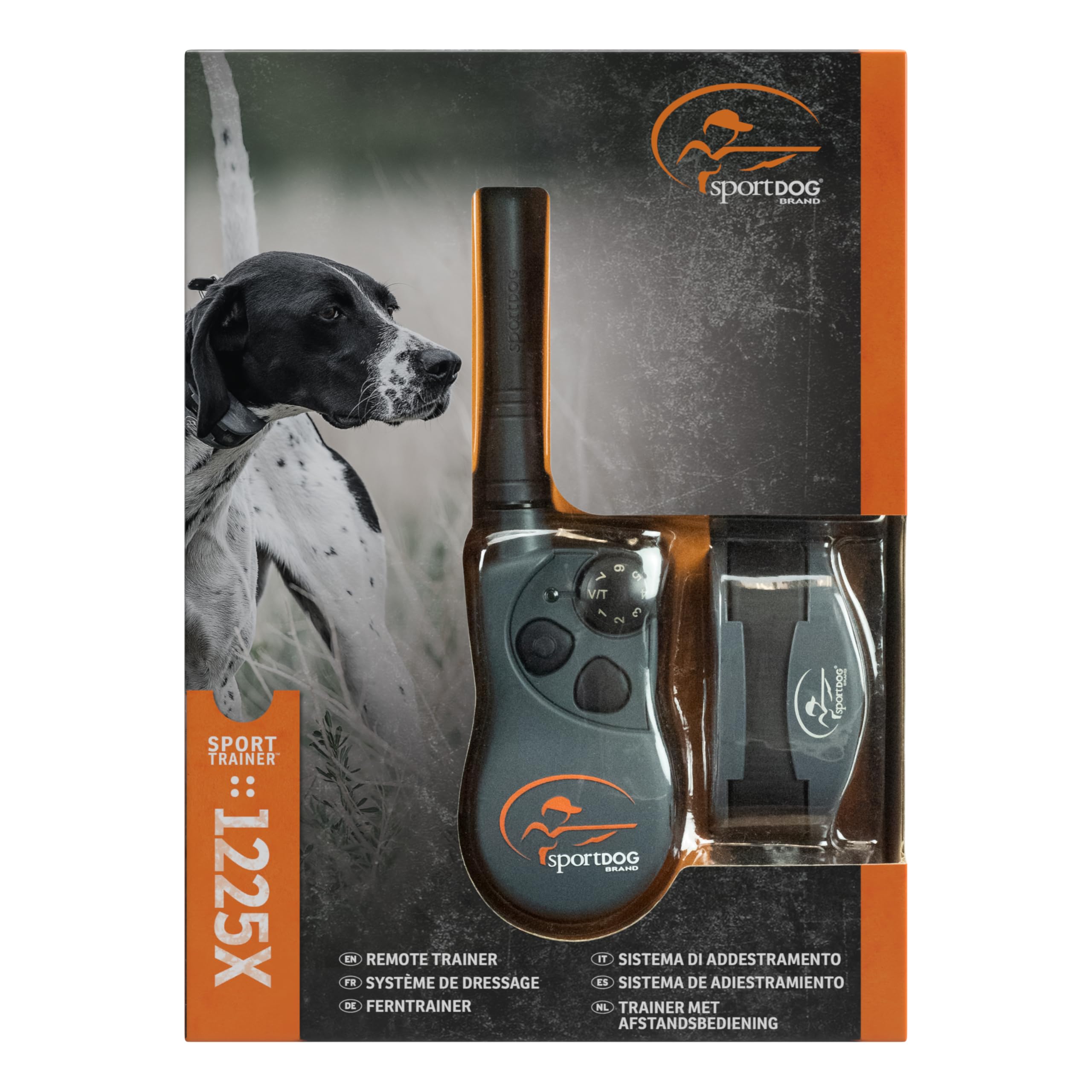 SportDOG YardTrainer receiver on dog neck demonstrating lightweight, comfortable fit.
