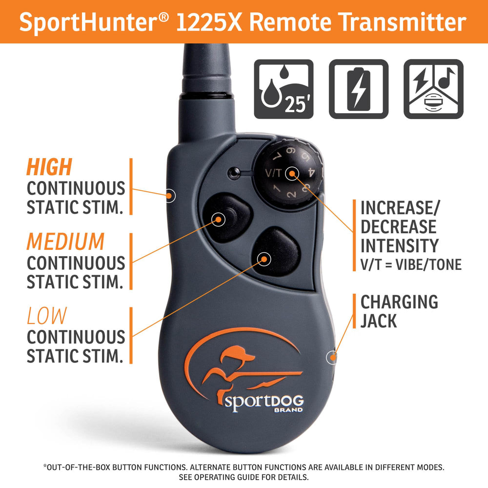SportDOG YardTrainer remote control emphasizing easy-press button for quick cues.