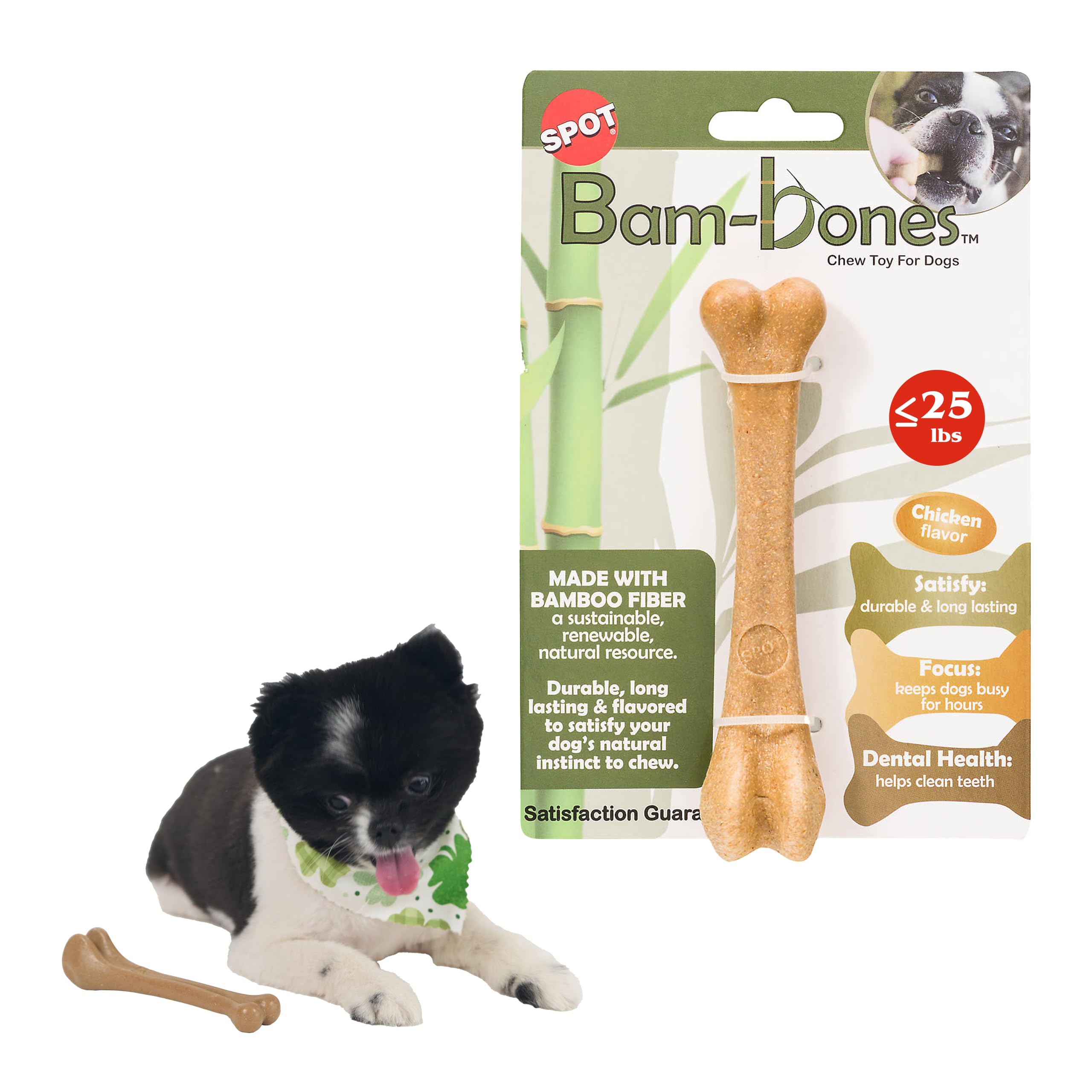 SPOT Bam-Bones bone front view shows a durable bamboo chew for dogs.