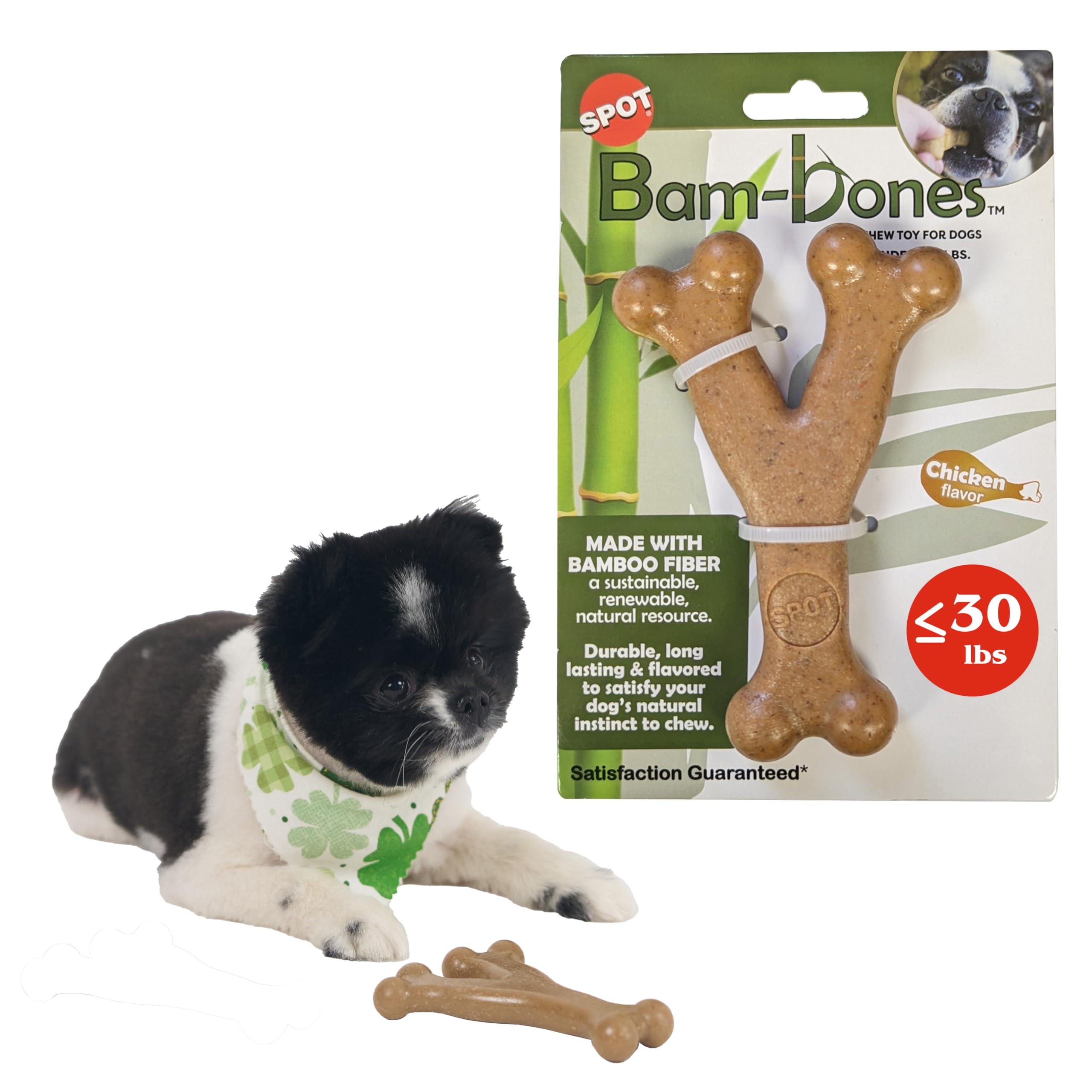 SPOT Bam-Bones Wishbone toy front view shows durable bamboo-fiber blend for small dogs.