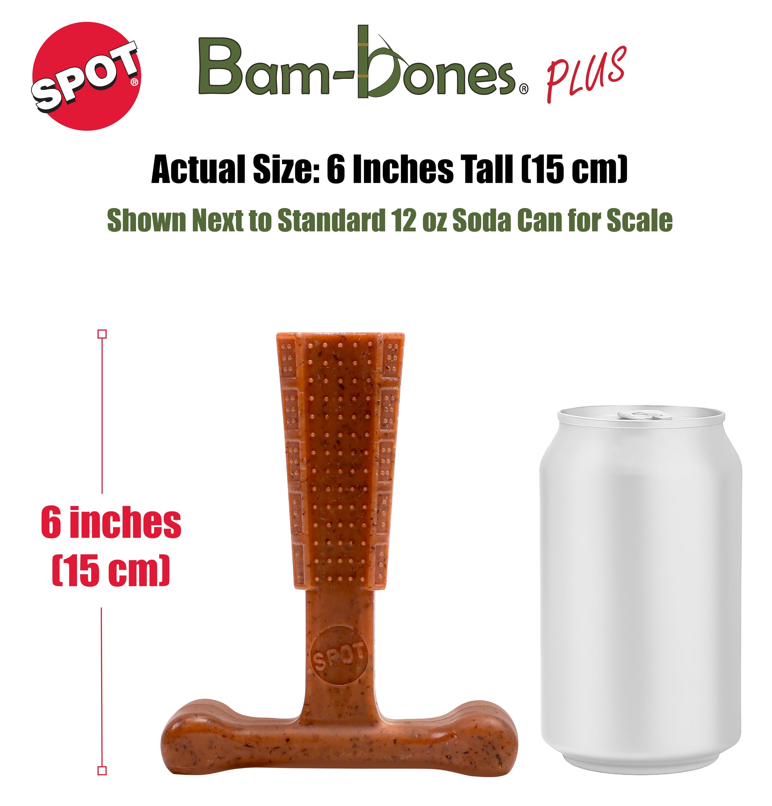 SPOT Bam-Bones Plus T-Bone durable-construction emphasizes non-splintering material for safe chewing.