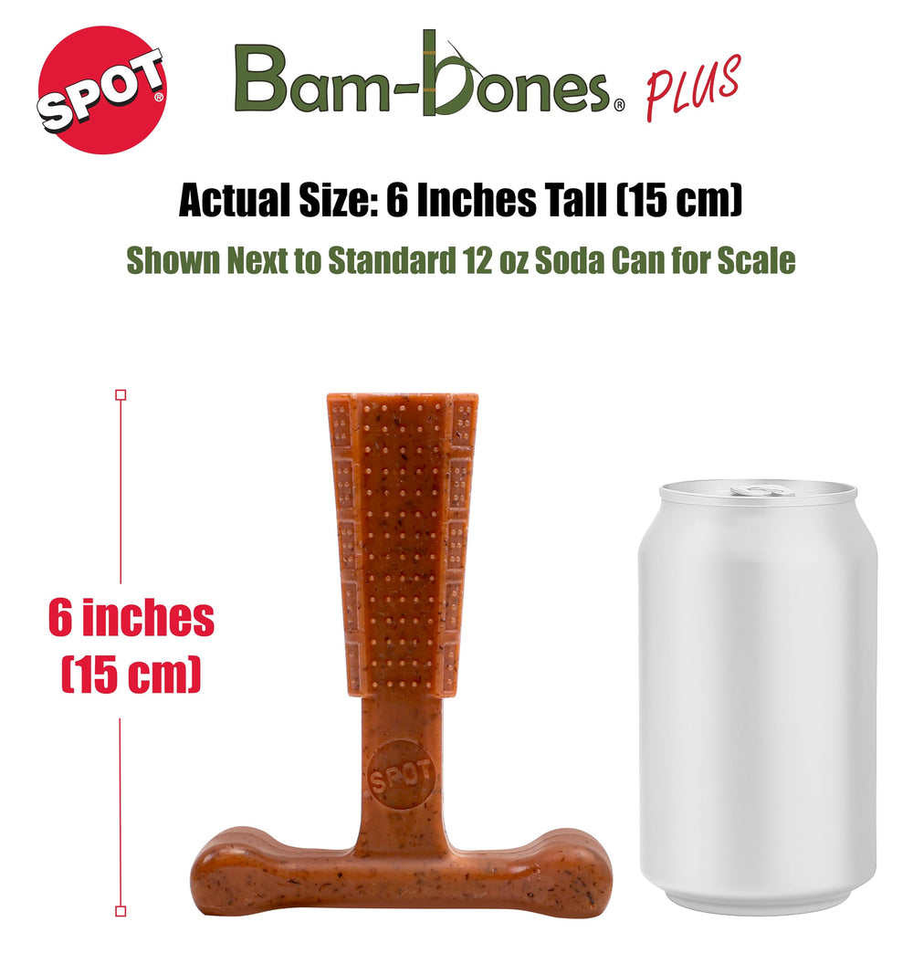 SPOT Bam-Bones Plus T-Bone durable-construction emphasizes non-splintering material for safe chewing.