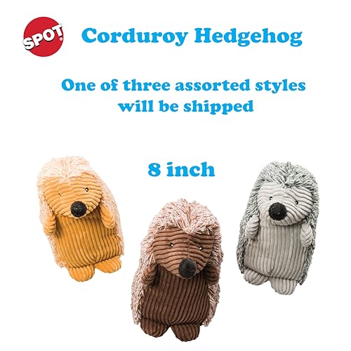 SPOT Corduroy Hedgehog toy, side view, durable seams for light to moderate chewers.