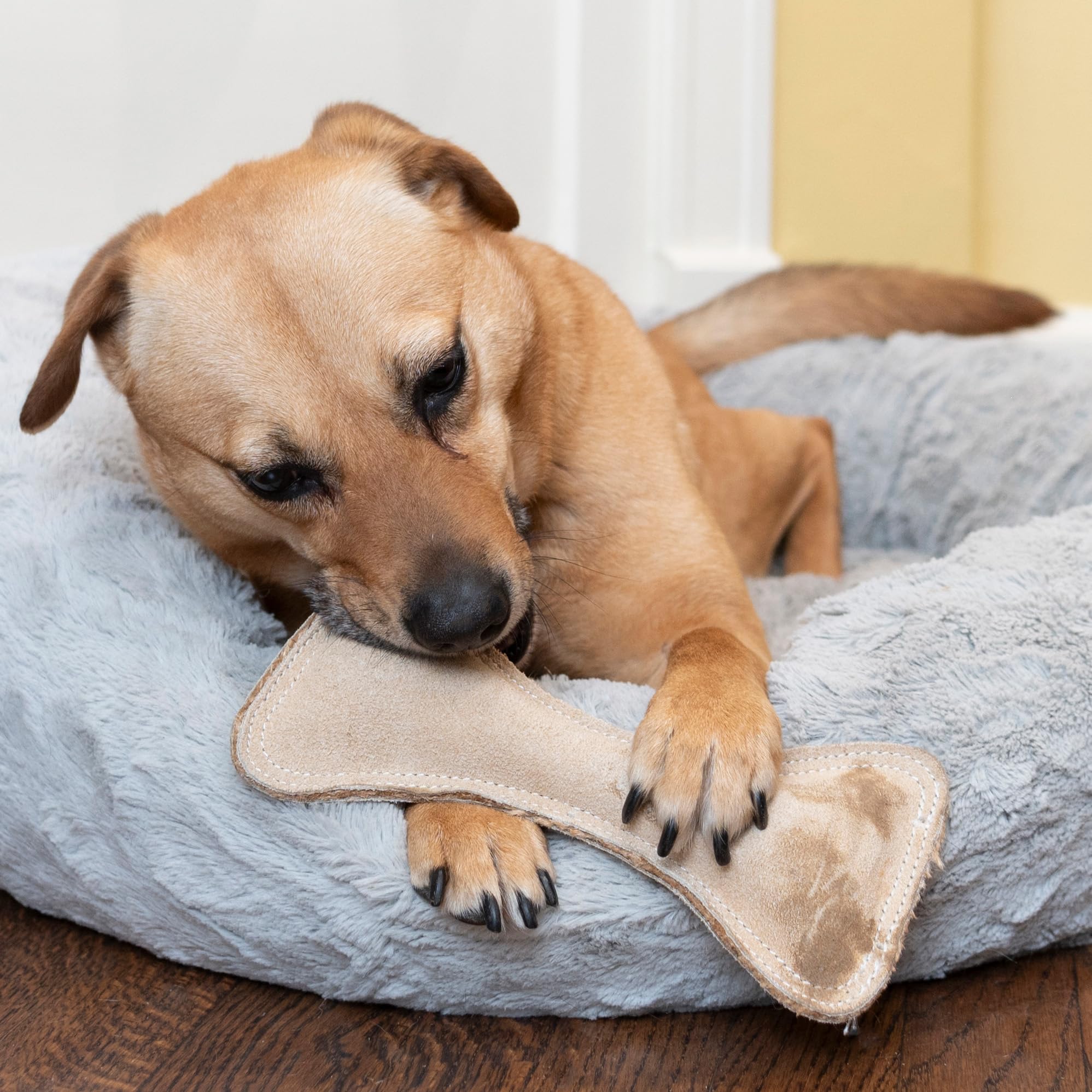 SPOT Dura-Fused Leather Bone toy soft stuffed design for comfortable chewing