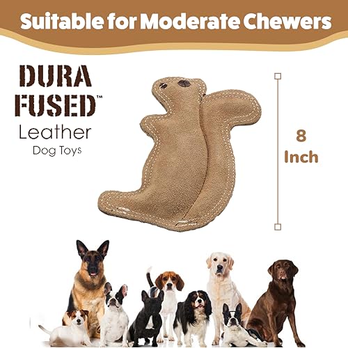 SPOT Dura-Fused Leather Squirrel Toy side view highlights durable double-stitching for moderate chewers