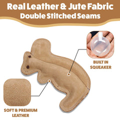 SPOT Dura-Fused Leather Squirrel Toy stitched-detail shot shows strength for daily fetch