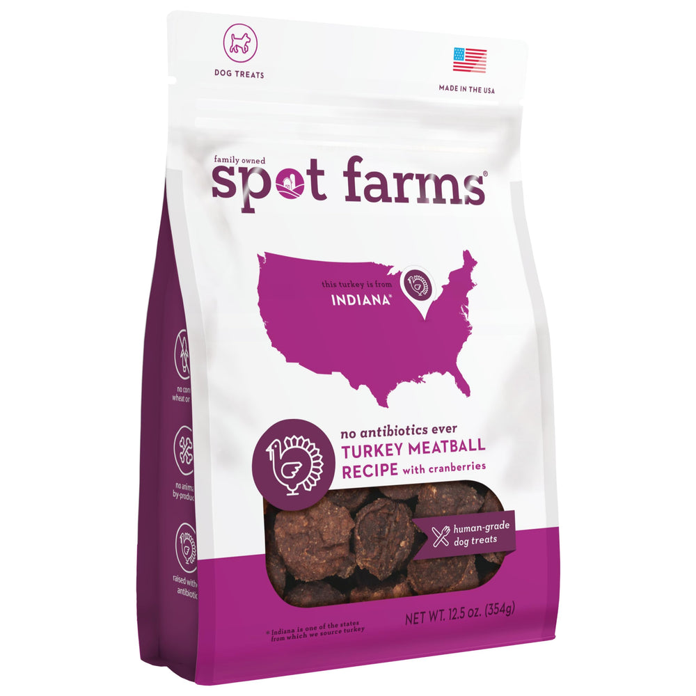 Spot Farms turkey meatball bag closeup for easy bite-sized rewards