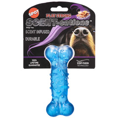 SPOT Play Strong Scent-sations bone blue close-up showing bacon scent for chewers.