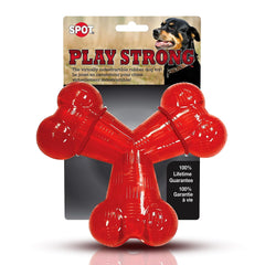 SPOT Play Strong Trident Bone toy bottom view highlights durable TPR construction