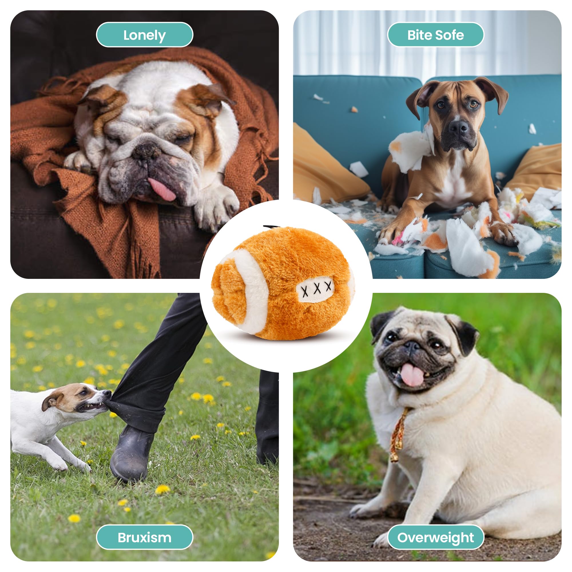 SPOT football dog toy close-up eyes for friendly, inviting look