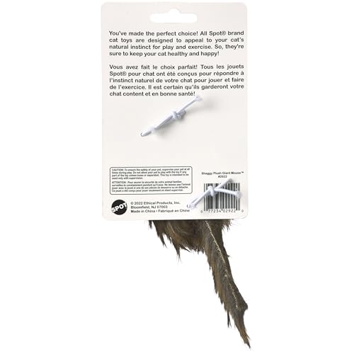 SPOT Shaggy Plush Giant Mouse rattle feature adds audible excitement for chasing