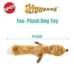 SPOT Skinneeez Fox head close-up highlights built-in squeaker for engaging play sessions.