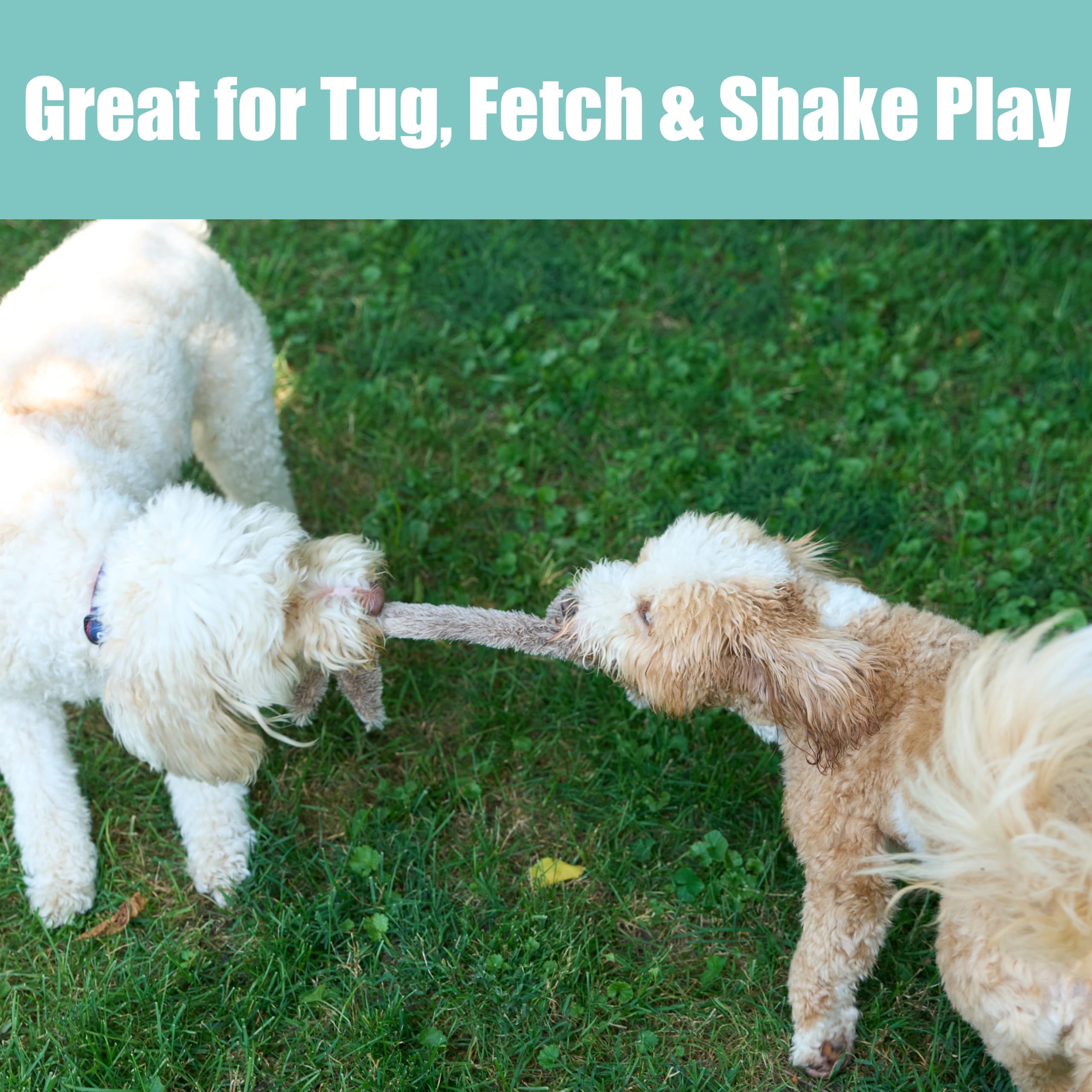 SPOT Skinneeez Rabbit 22-inch dog-carry moment showing tossable design.