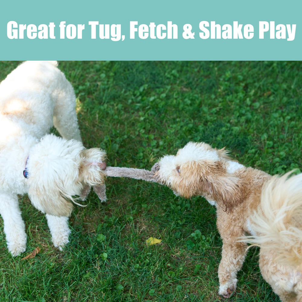 SPOT Skinneeez Rabbit 22-inch dog-carry moment showing tossable design.