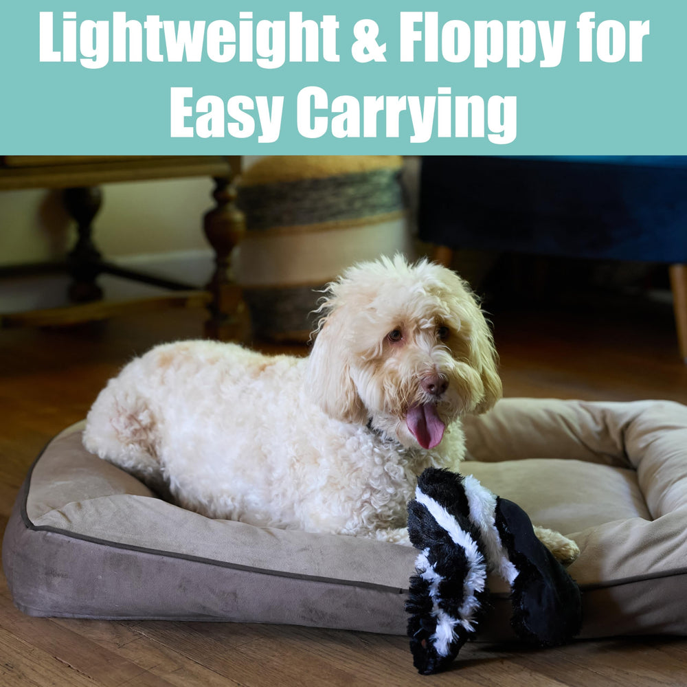 SPOT Skinneeez Skunk dual squeakers head-tail invite extended play.